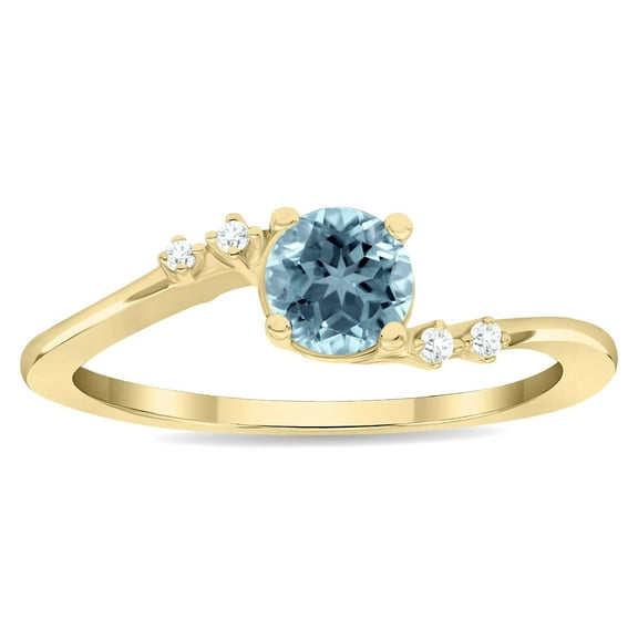 SZUL Women's Round Shaped Aquamarine and Diamond Tierra Ring in 10K Yellow Gold