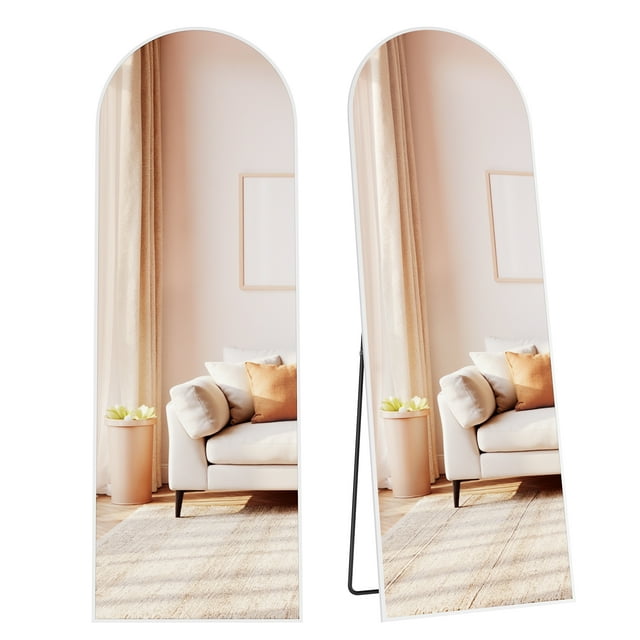 "SONGMICS Full Length Mirror, 160 x 50 cm, Full BodyMirror with Stand, Aluminium Alloy Frame Floor Mirror, Tempered Glass, for Bedroom, Living Room, Clpakroom, Arched Matte White