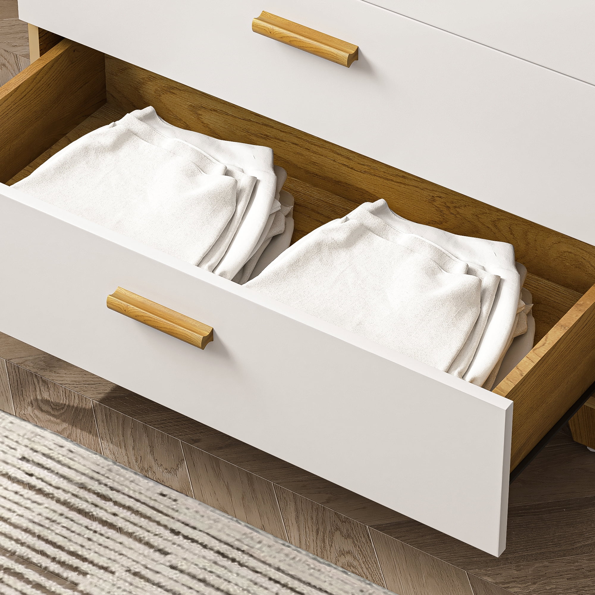 Hommoo 6 Drawers Wood Dresser, Modern Chest of Drawers for Living Room, White