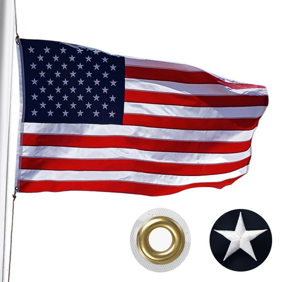 Embroidered 3x5 Ft US Flag, American Flag with Embroidered Stars, Brass Grommets, UV Protection,For Outdoor and Indoor