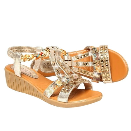 

YFMHA Sandals for Women - Platform Wedge Crystal Shoes Open Toe Sandals (34)