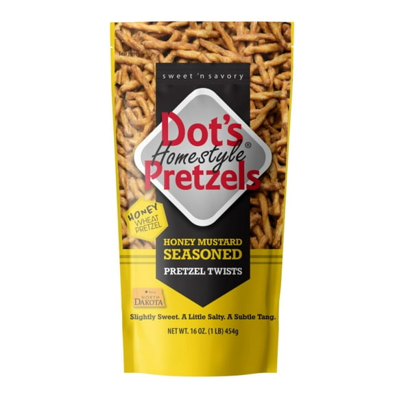 Dot's Pretzels Honey Mustard BDF6 Seasoned Pretzel Twists, Healthy Kids Snacks, 16oz Grocery Sized Bag