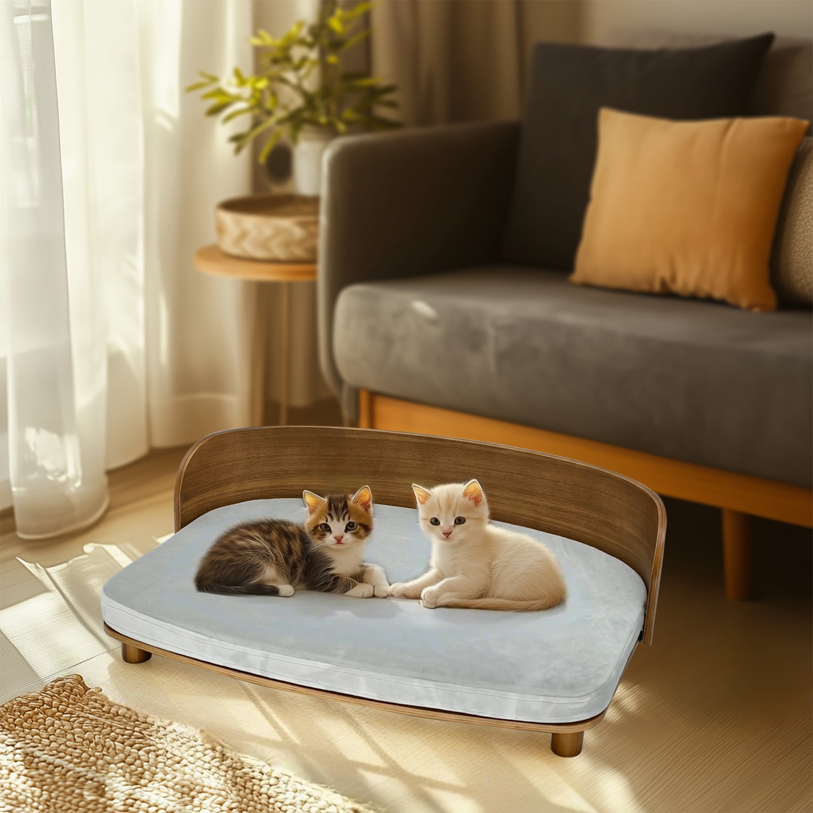 BingoPaw Elevated Pet Sofa Bed Wooden Cat Stool Bed for Small Dogs and Puppies, Waterproof, Removable Cozy Pad