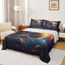 Homewish Galaxy Planet Twin Sheet Sets 3pcs for Female Men Adults,Psychedelic Universe Twin Fitted Sheet Microfiber,Outer Space Breathable Flat Sheet,Ultra Soft Home Decor