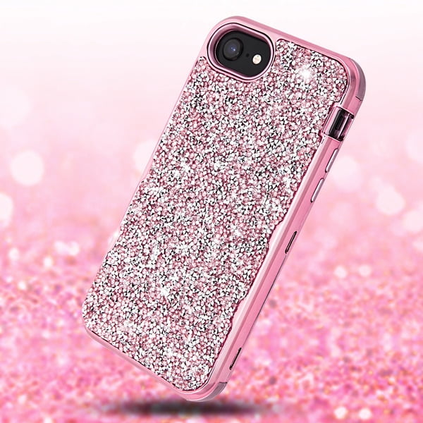 Apple Iphone Se 2nd Gen 8 7 6s 6 Phone Case Glitter Mini Rhinestone Heavy Duty Rugged Hybrid Tpu Hard Pc With Crystal Bling Diamonds Electroplated Protective Cover Pink For Iphone 8 7 6s 6 Se