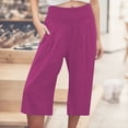 thumbnail image 3 of Palazzo Capri Pants for Women Cotton Linen Lightweight Elastic Waist Wide Leg Loose Flowy Capris with Pockets, 3 of 4