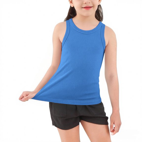 LWNYDPLSD Girls Casual Basic Tank Top Slim Fit Sleeveless Ribbed Knit Y2k Crop Tank Top for Teens Girl Trendy Dance Sports Tops Cute Clothes