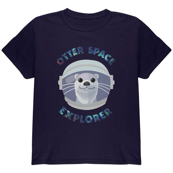 Otter Outer Space Explorer Cute Youth T Shirt Navy YSM
