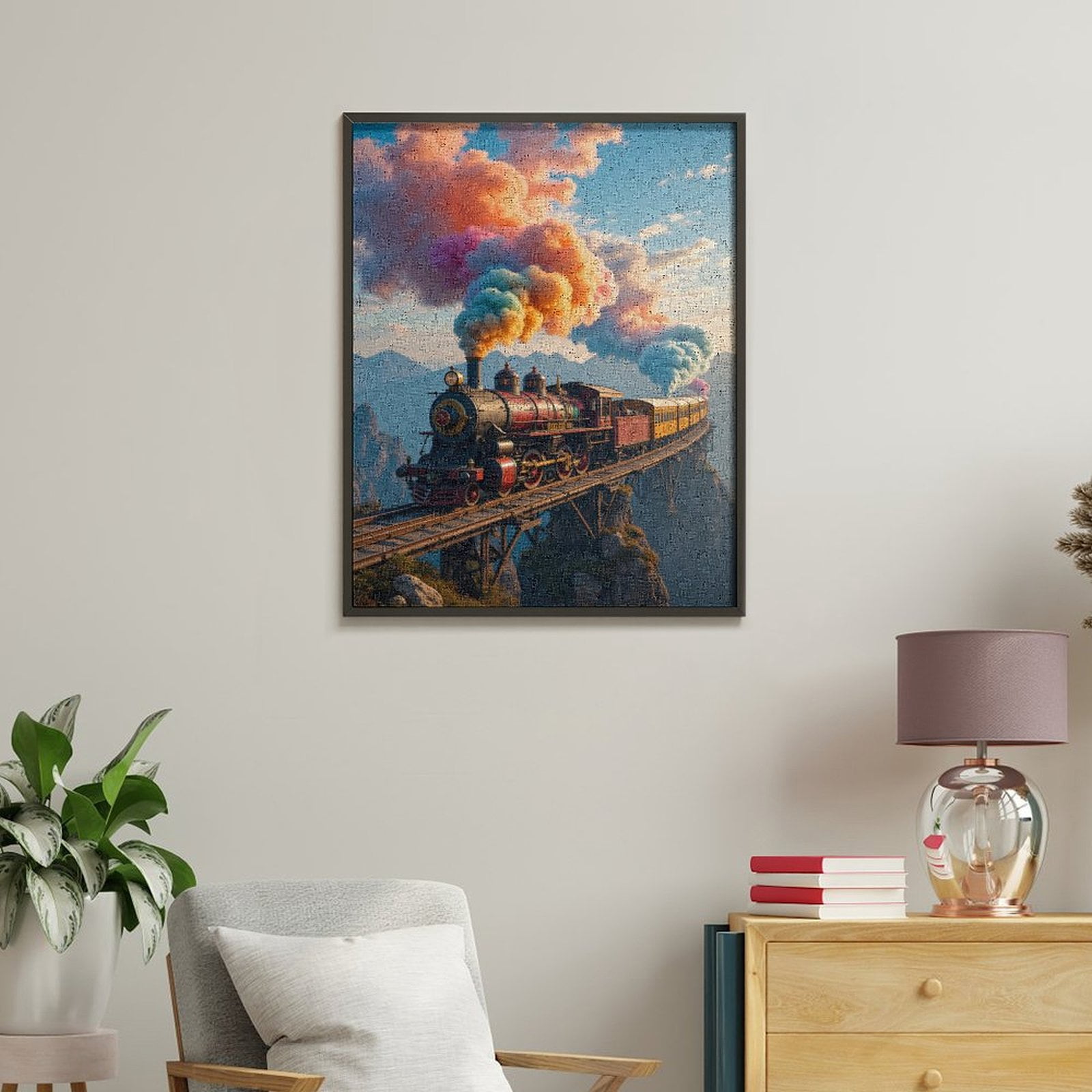 Paint By Numbers Kit for Adults Beginner - DIY Colorful Steam Train On Bridge Canvas Painting Kits for Adults, Frameless Paint By Number for Adults for Home Wall Decor 16x20 Inch