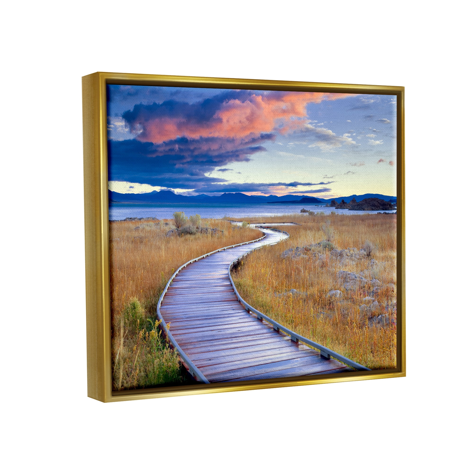 Stupell Industries Coastal Boardwalk Sunset Coastal Photography Gold Floater Framed Art Print Wall Art