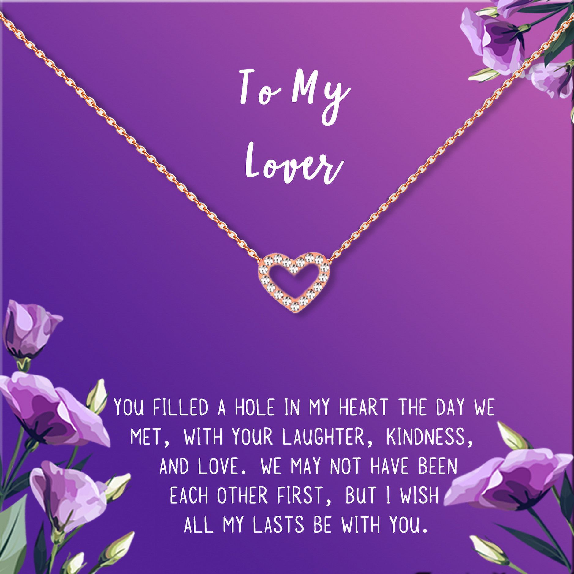 Anavia To My Lover Necklace Gift, Lover Birthday Gift, Valentines's Day Gift, Proposal Gift, Card Gift for Girlfriend-[Rose Gold Mini Crystal Heart, Royal Purple Gift Card]