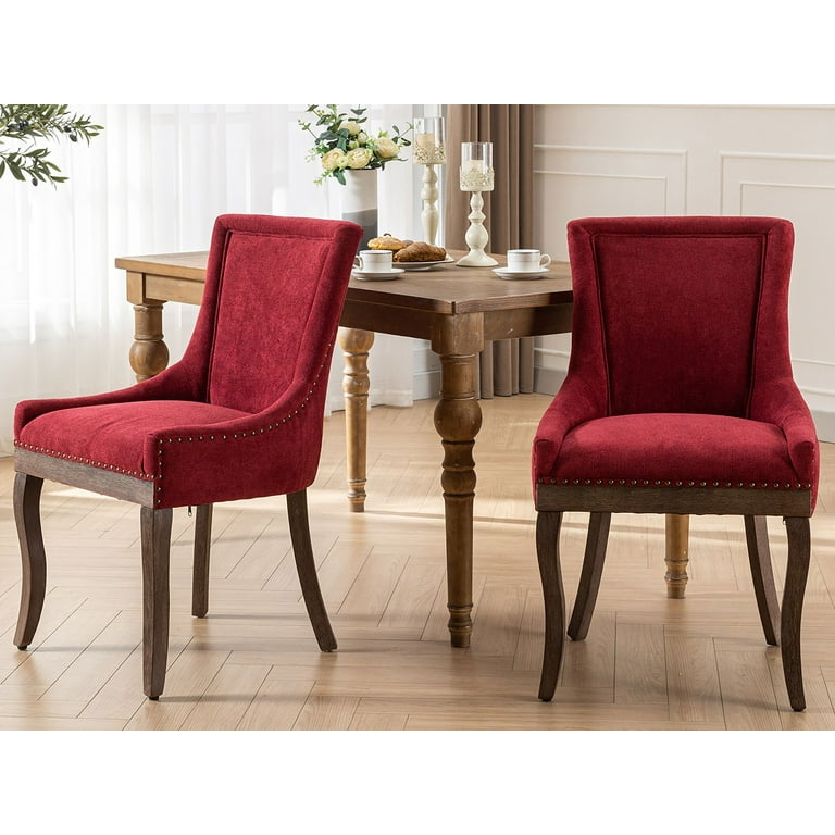 ODUSE DAILY Burgundy Dining Chairs Set of 2 Kitchen Dining Room Chairs Fabric Upholstered Dinning Chairs Wooden Dining Table Chairs Sillas De