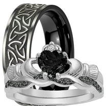 LaRaso & Co Black His Her Wedding Rings Celtic Claddagh Bridal Couples Engagement Rings Sizes 10 9