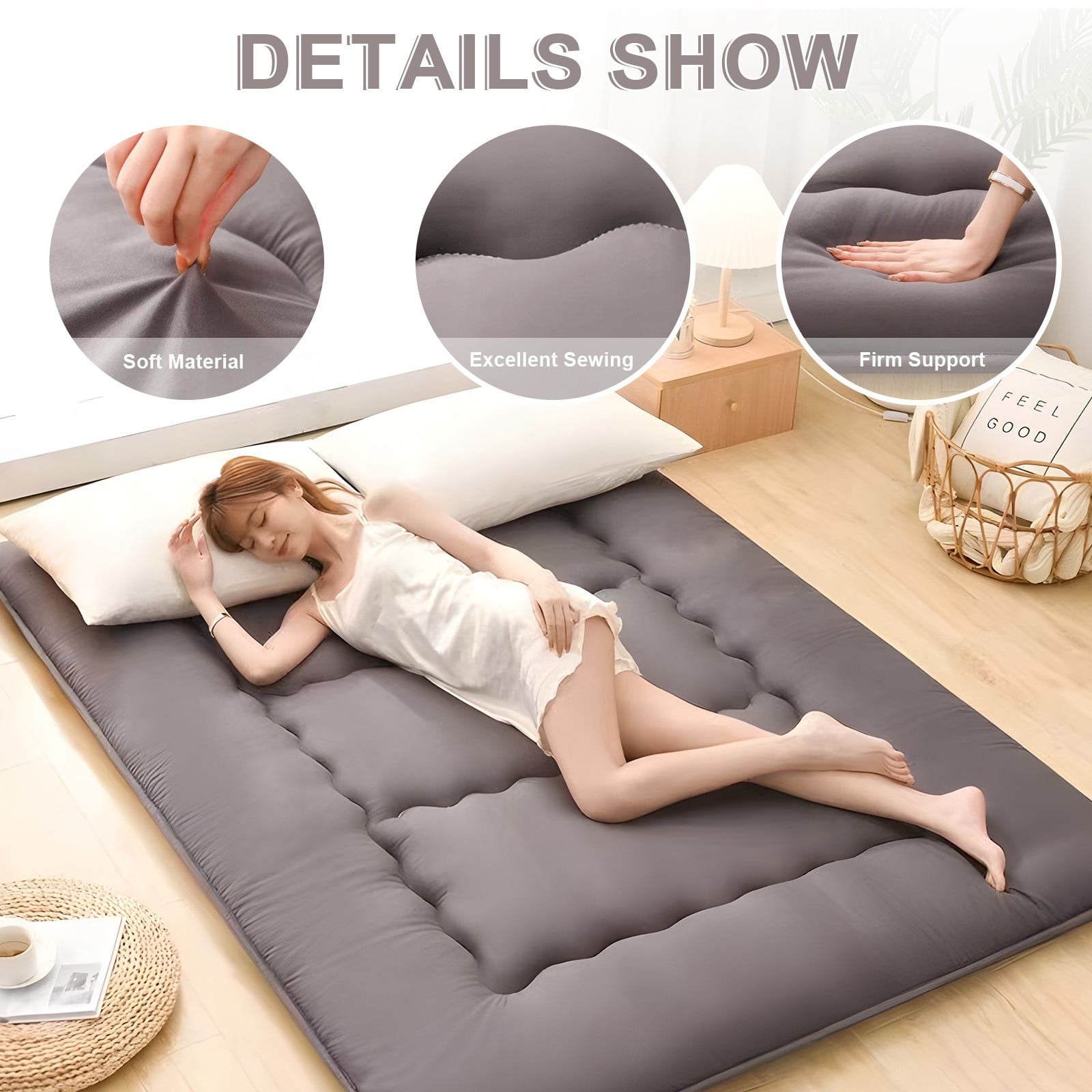 Lovote 4" Thick Floor Mattress - Japanese Futon Tatami Pad, Roll-Up Sleeping Mat for Guest/Bedroom