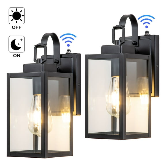 C Cattleya 1-Light Matte Black Dusk to Dawn Hardwired Outdoor Wall Lantern Sconce with Tempered Glass Panes (2-Pack)