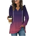 thumbnail image 3 of jobturf Womens Hoodies Drawstring V&nbsp;Neck T Shirts Fall Winter Fashion Long Sleeve Tops Casual Loose Side Slit Hooded Sweatshirt with Pocket, 3 of 9