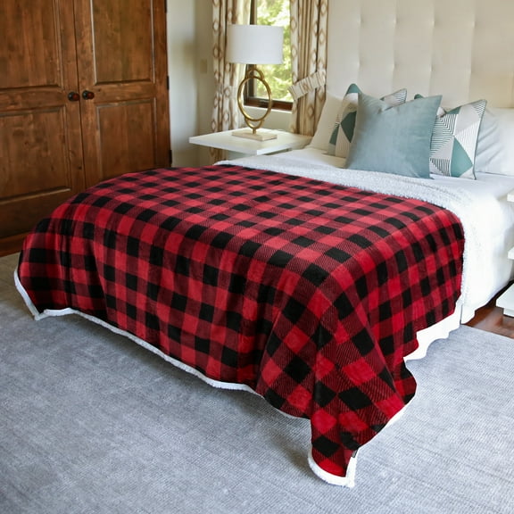 Catalonia Microfiber Plush Fleece Blanket for Bed and Couch, Holiday Theme Sherpa Throw Blanket, Christmas Gift Blanket, Super Soft, Comfy, Cozy, Fluffy, Warm, Red Plaid, 90" x 90"