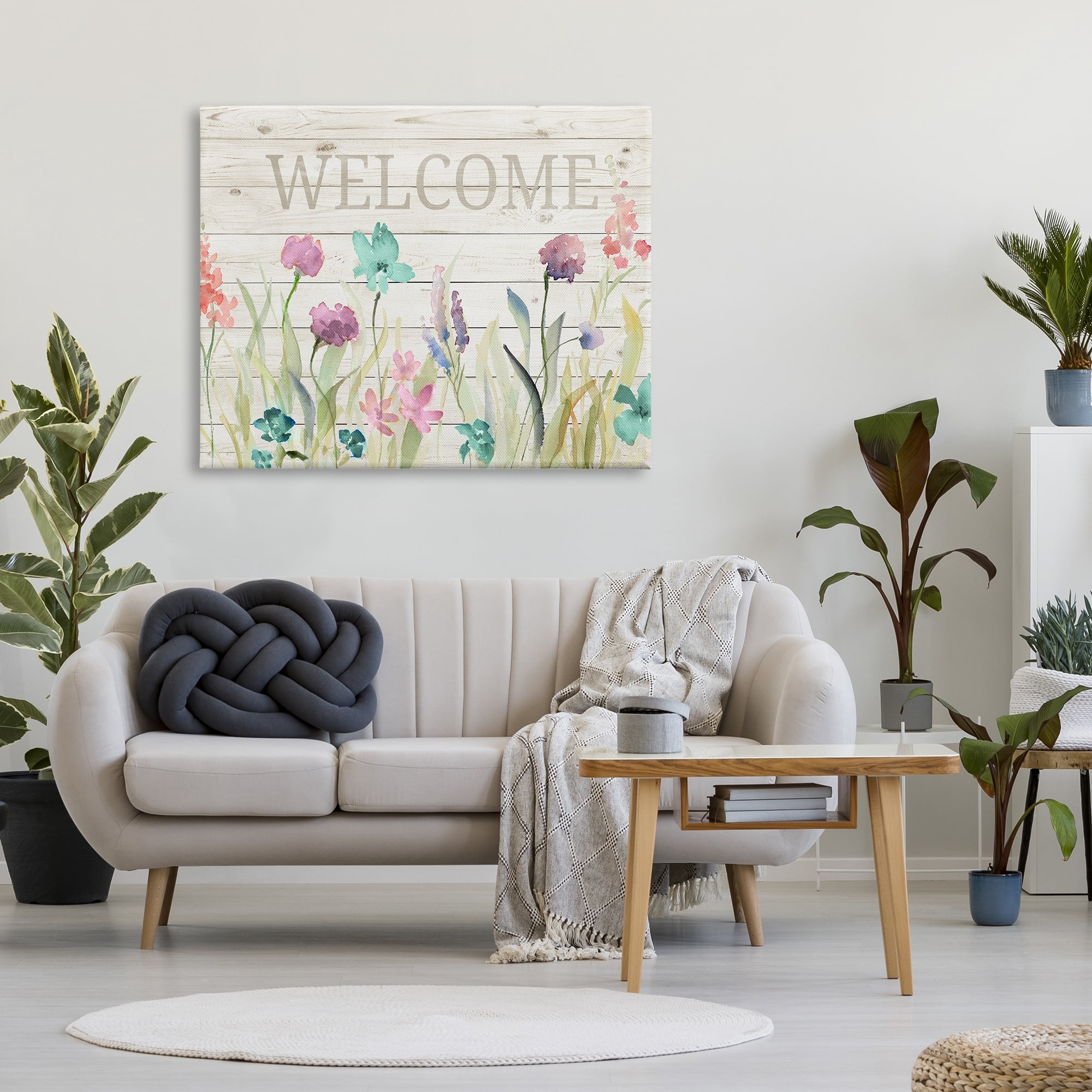 Stupell Industries Welcome Sign Spring Wildflower Meadow Rustic Pattern, 48 x 36, Design by Lanie Loreth
