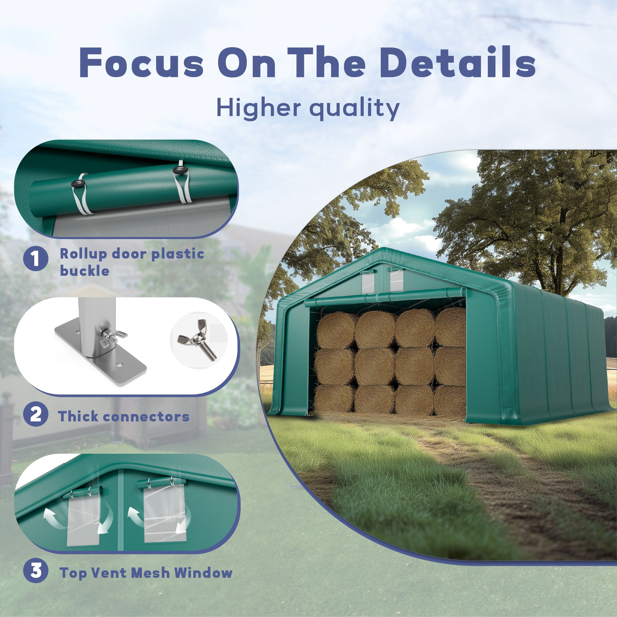 20 x 20 x 11.8 FT Outdoor Green Portable Carport with All-Weather Canopy, Multiple Use Outdoor Storage Shelter Shed