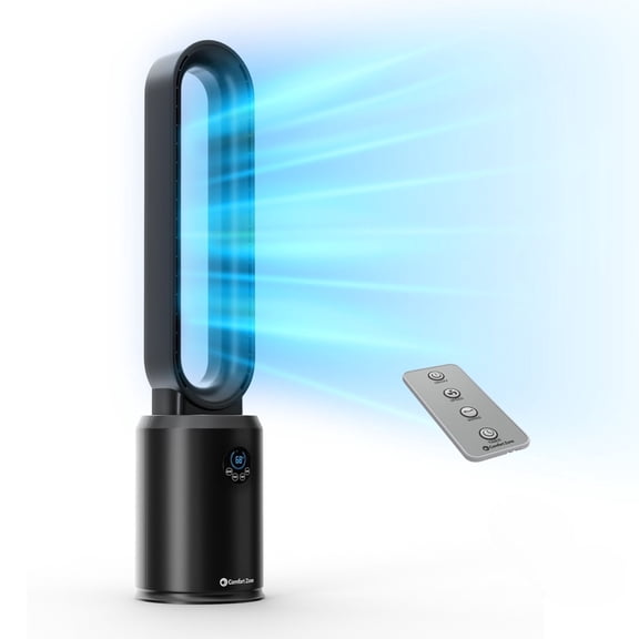 Comfort Zone 40" Bladeless Tower Fan with Remote Control, 9H Timer, Black