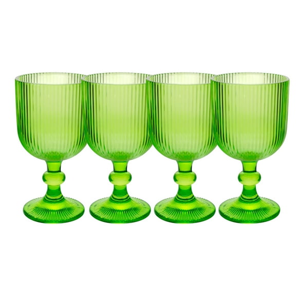 Set de 4 Copas de Vidrio Top Choice, Con Líneas en Relieve, Color Verde, Capacidad 380 ml con Caja de Regalo