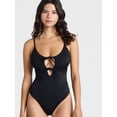 thumbnail image 2 of No Boundaries Ribbed Tie-Front One-Piece Swimsuit, Women’s, 2 of 4