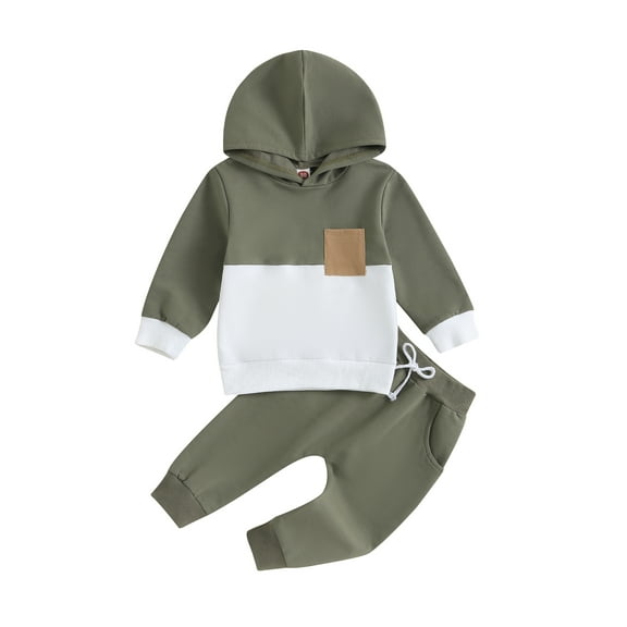 Bagilaanoe 2PCS Toddler Baby Boy Long Pants Set Contrast Color Long Sleeve Sweatshirt Pullover Tops   Drawstring Sweatpants 6M 12M 18M 24M 3T 4T Kids Casual Sweatsuits