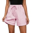 thumbnail image 6 of Ihhxva Cotton Beach Shorts for Women High Waist Elastic Drawstring Striped Adjustable Flat Front with Pockets Stretchable Exterior Pocket Summer Casual Workout Lounge S-2XL, 6 of 9