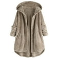 thumbnail image 2 of Womens Winter Plush Coat Usmixi Plush Overcoat for Women Casual Solid Plus Size Open Button Hooded Fleece Sweatshirt Outwear Ladies Long Sleeve Pocket Coats Trendy Coats, 2 of 6