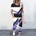 thumbnail image 2 of Mikilon Ensemble Stylé pour Femme 2 Pcs Été Imprimé Ensemble Deux Pièces (Manches Courtes + Pantalon) Chandail Sans Capuche Funky Confort Haut/chemise à Manches Courtes à Col Rond Funky Confort Violet P, 2 of 3