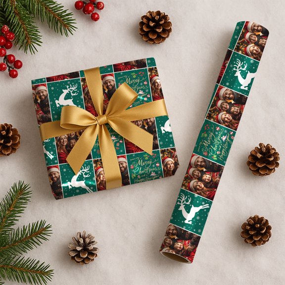 Custom Christmas Wrapping Paper, Personalized Wrapping Paper Rolls with Santa Claus Gingerbread Christmas Tree