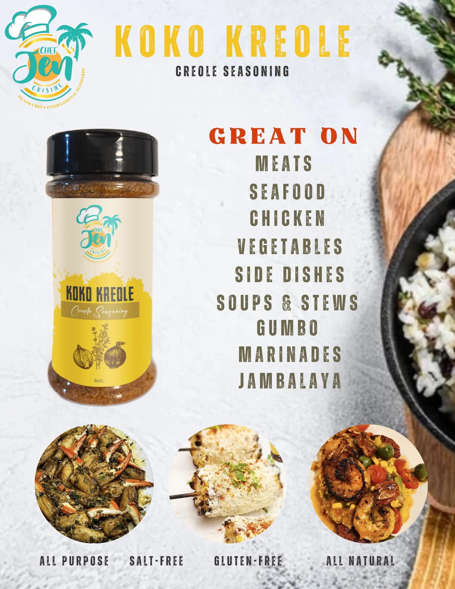 Chef Jen Cuisine KoKo Kreole Creole Seasoning, 4 oz