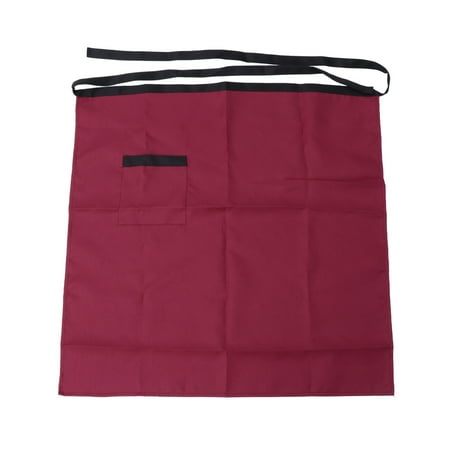 

Kitchen Apron Durable Unisex Short Waist Apron With Pocket For Chef Waiter Waitress (Red Black Belt)