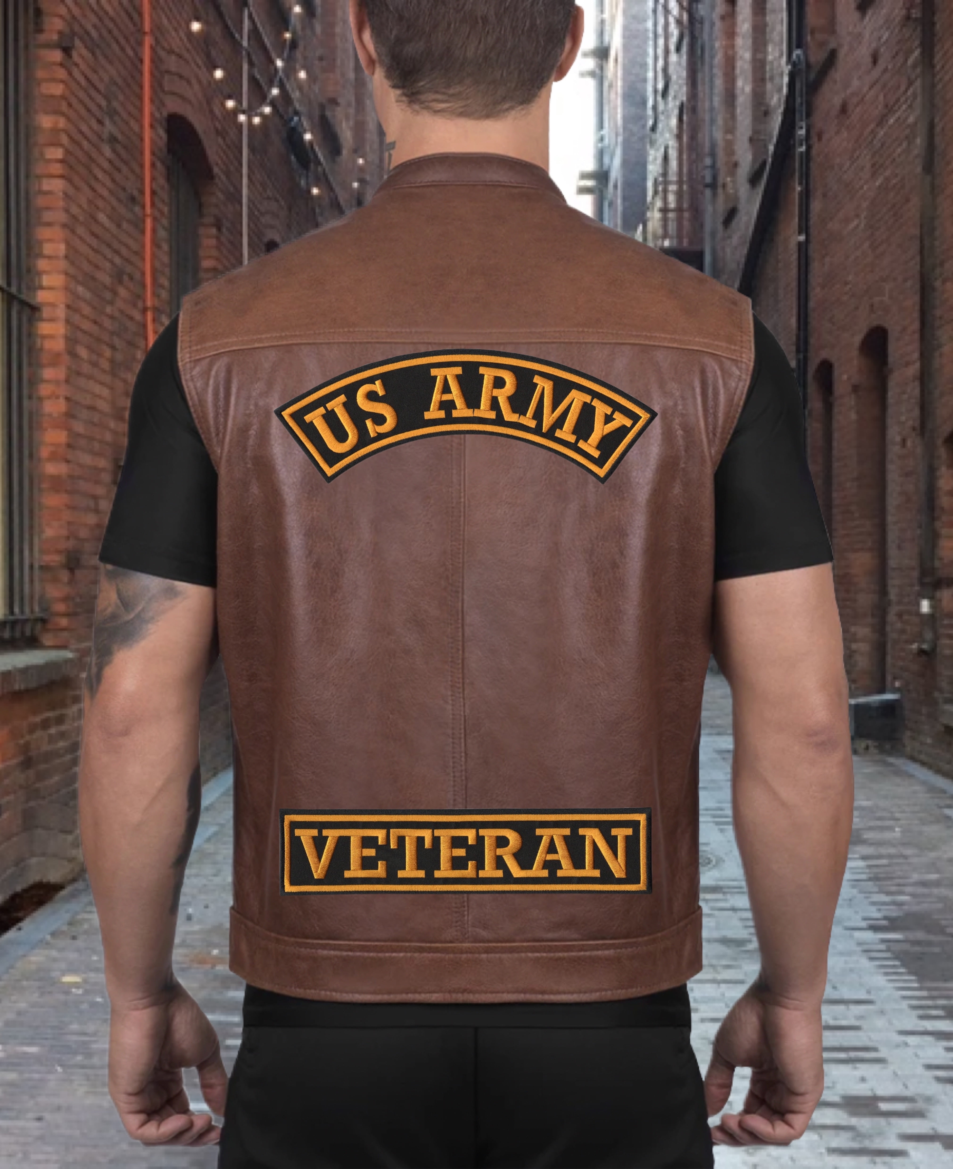 US Army Veteran Rocker Patches 12" | Gold Military Vet Patch Top Bottom Rockers Embroidered for Motorcycle Jacket Large Iron On 2 pc. Set - by Nixon Thread Co.