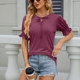 thumbnail image 4 of Scyoekwg Womens Tops Dressy Casual V-Neck Ruched Sleeve Drawstring Tops Lightweight Loose Solid Color Comfy Short Sleeve T Shirts Comfy Summer Blouses (Wine,XXL), 4 of 7