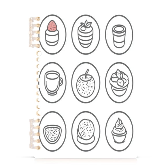 Minimalist Food Icon A5 8.3x5.7in PP Notebook, Adjustable Rings, 60 Sheets, Diary or Journey Note