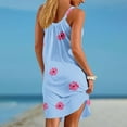 thumbnail image 4 of Dvprdro Womens Sundress Summer Fashion Floral Printed Crew Neck Spaghetti Strap Pleated Boho Casual Loose Beach Sun Mini Dress, 4 of 5