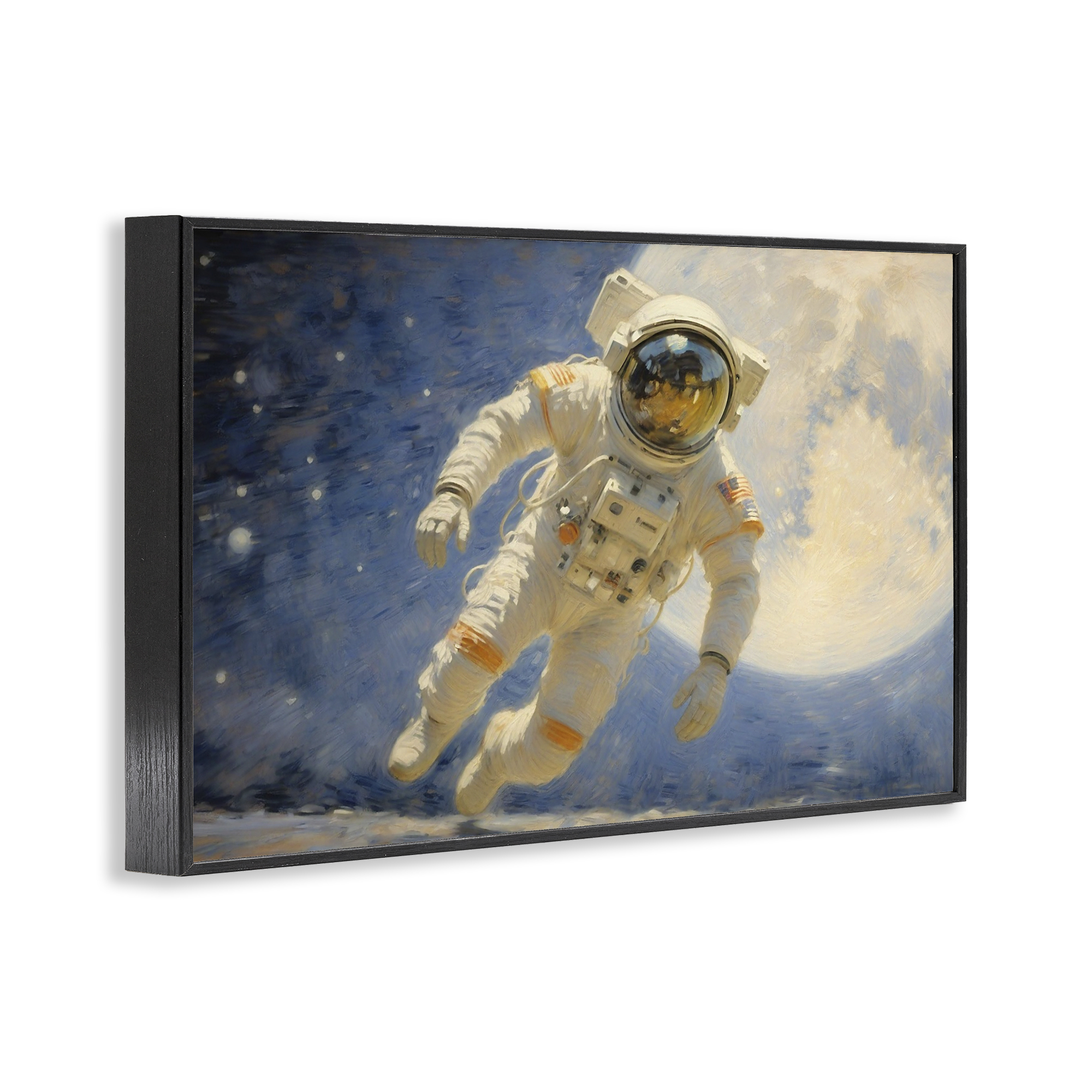 Astronaut in Vast Galaxy Black Framed Giclee Art, design by Angie Hawke