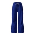 thumbnail image 6 of BAVIRRA Women's Drawstring Elastic Waist Cargo Wide Leg Sweatpants, Knit Flared Casual Pants with Large Cargo Pockets, Loose Streetwear Lounge Bottoms, 6 of 6