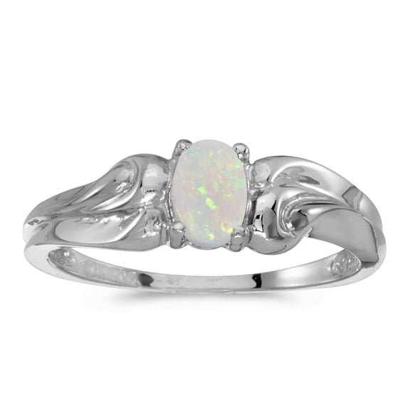 10k White Gold Oval Opal Ring
