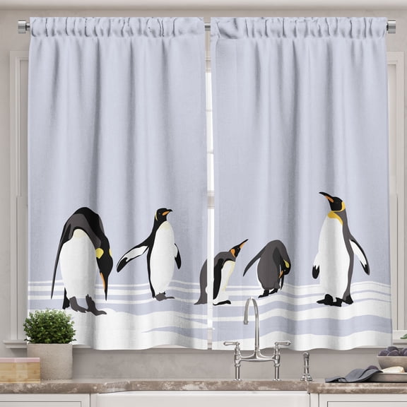 Ambesonne Animal Kitchen Curtains, Polar Icy Land Winter, 55"x45", Lilac Grey White