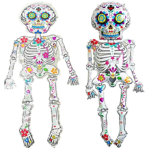 2Pcs/Set Skeleton Standing Balloon With Base Halloween Horror Balloon Decoration Halloween And Day Of The Dead Party Decoration