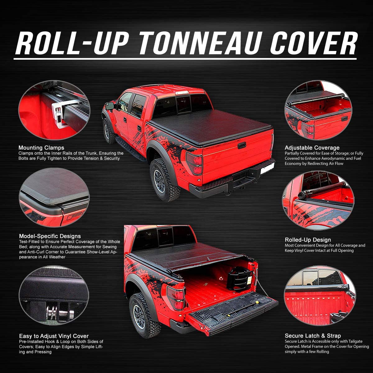 DNA Motoring For 07-14 Chevy Silverado GMC Sierra 6.5FT Bed Soft Vinyl Roll-up Tonneau Cover