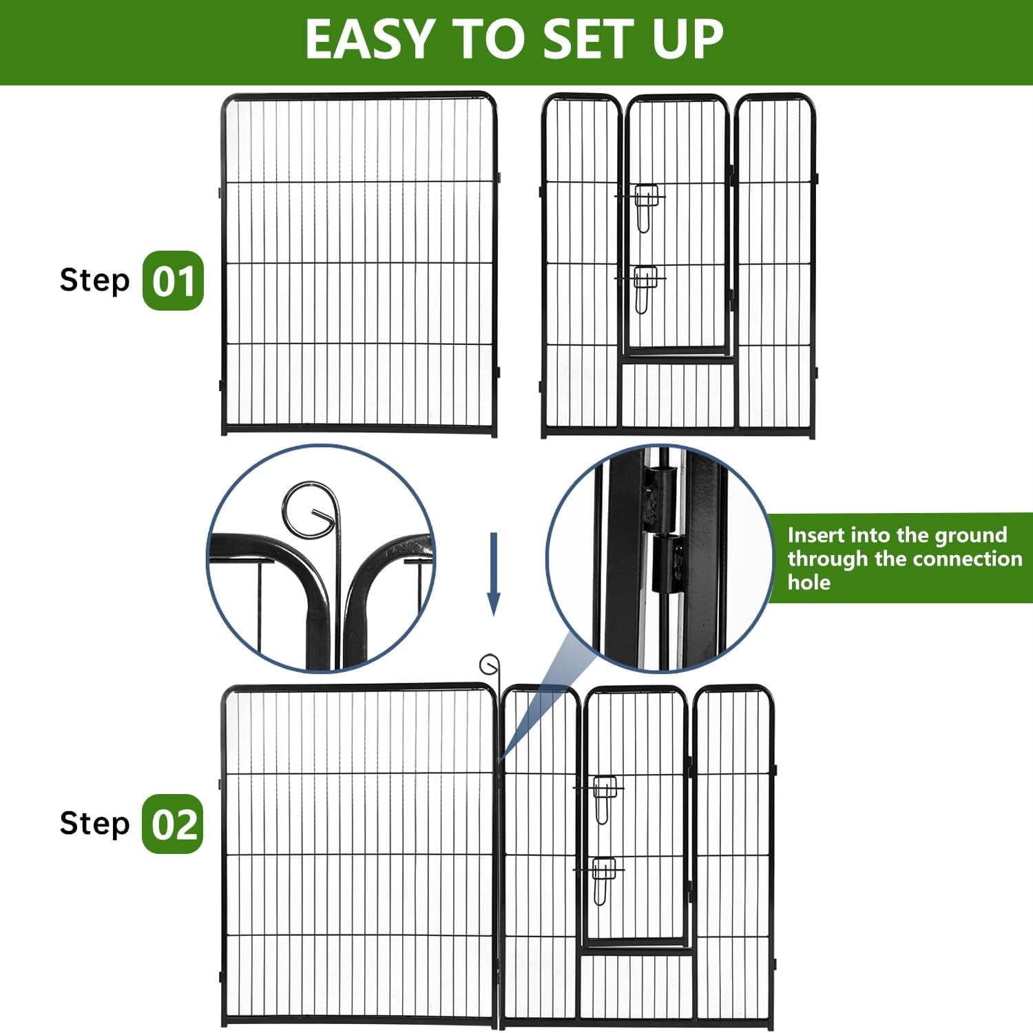 Dkelincs Heavy Duty Dog Playpen 8 Panel 40" Folding Metal Dog Exercise Pen Indoor Outdoor Dog Fence Dog Crate Cage with Door, Black