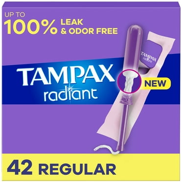Tampax Radiant Tampons with LeakGuard Braid, Regular Absorbency, 42 Count