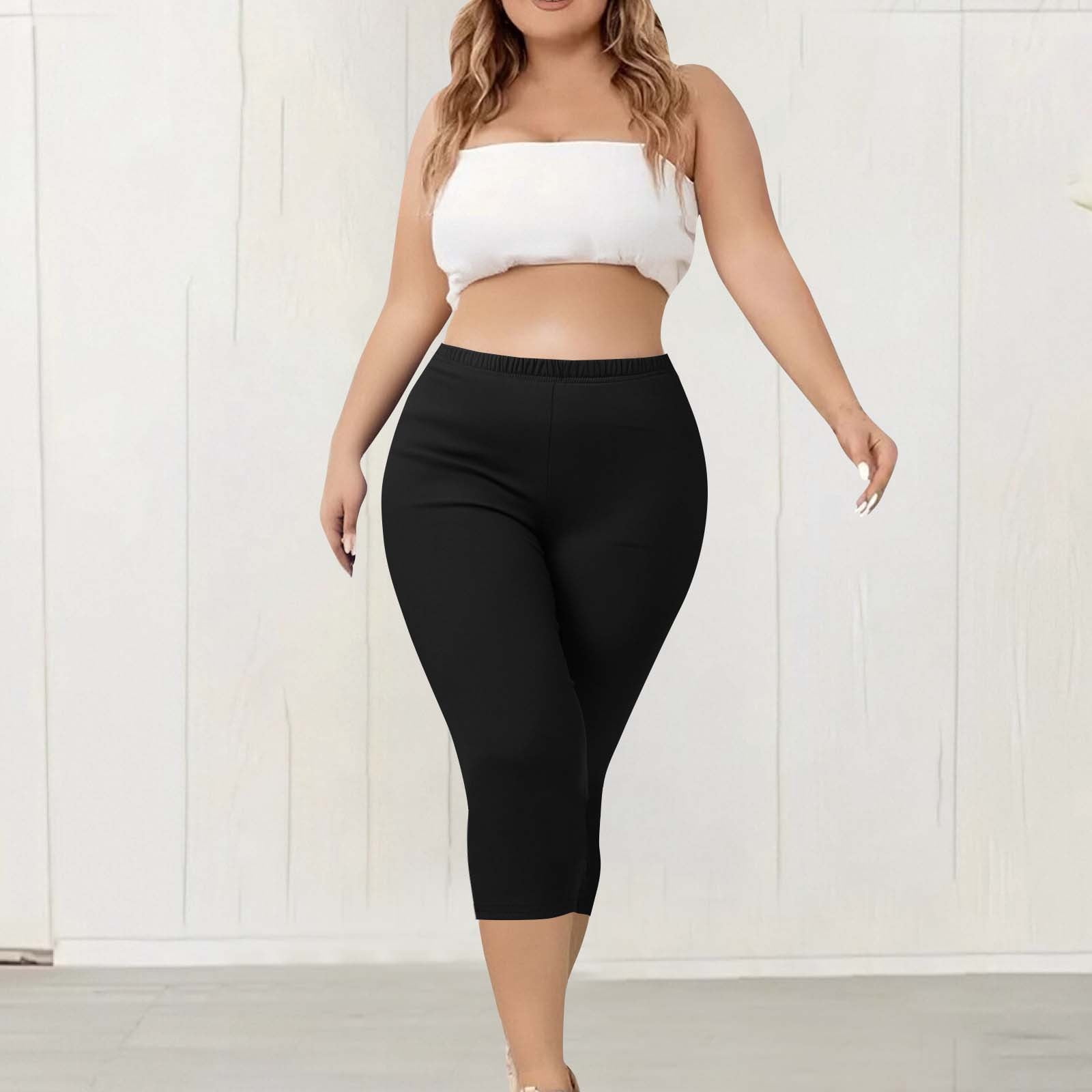 CFLVAEK Plus Size Capri Leggings for Women Lightweight Soft Stretch Cropped Legging High Waisted Workout Capris Pants Solid Color Summer Vacation Crop Pants 2025 Black XXXL