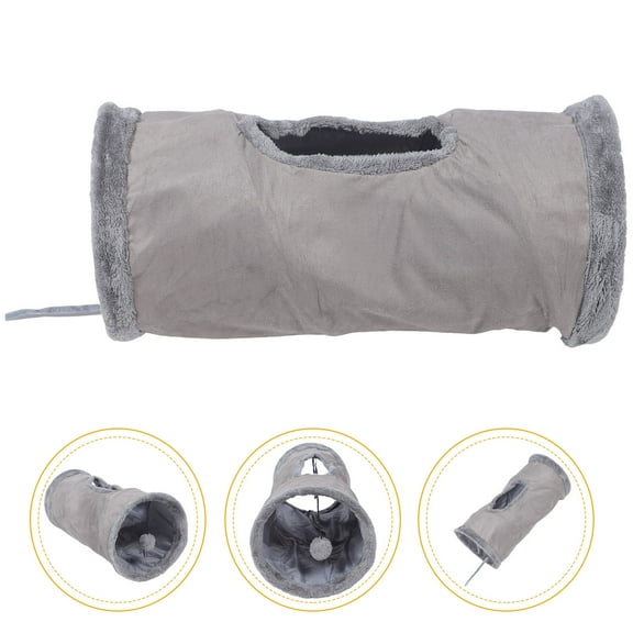 IBASETOY 1Pack Pet Cat Tunnel Tube Grey Suede Enrichment for Pets