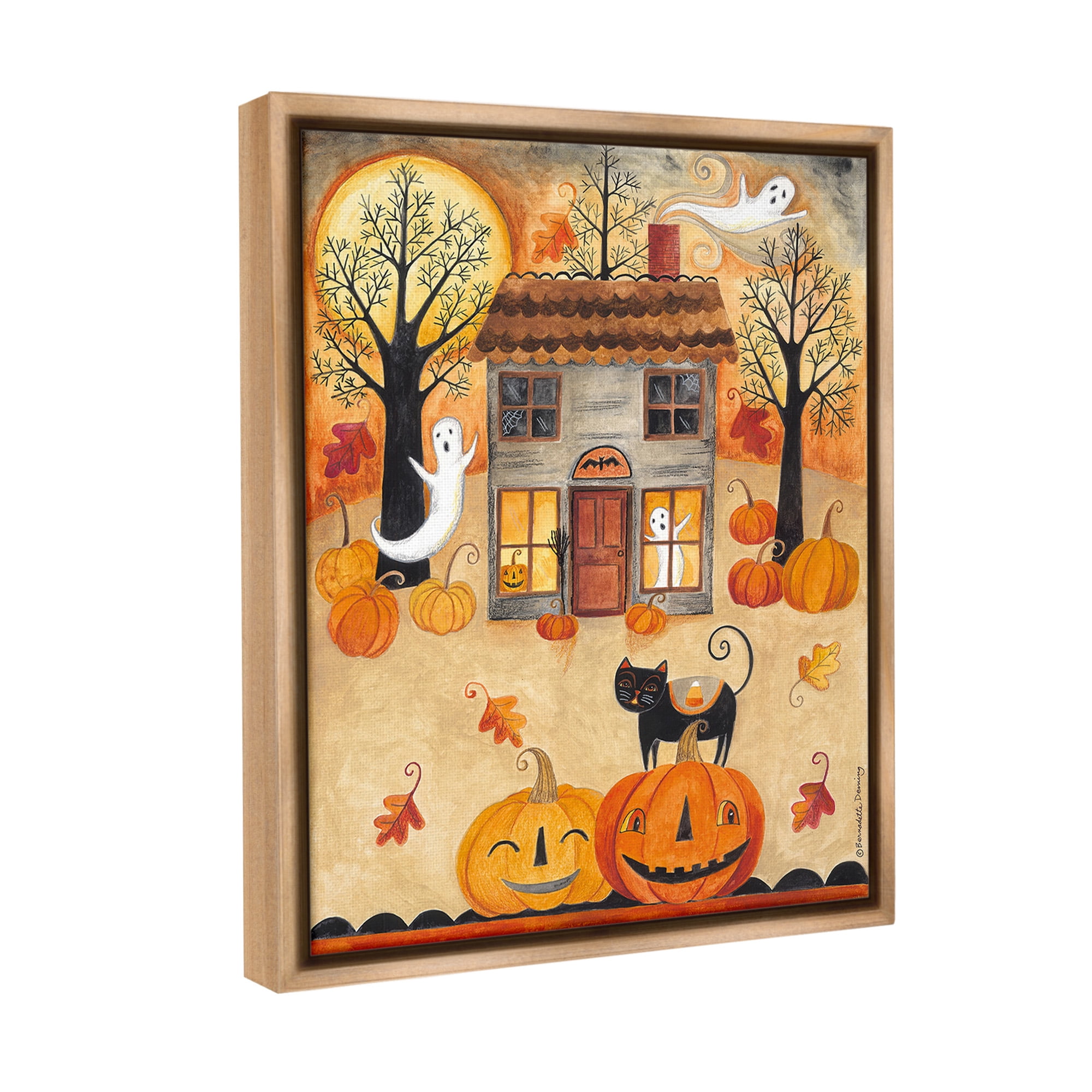 Stupell Industries Ghosts on Halloween Night Holiday Painting Brown Floater Framed Canvas Art Print Wall Art, 25 x 31