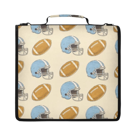 Zipper Binder with Shoulder Strap 2 inch 3 Ring Waterproof File Folder Organizer Bag 500 Sheet Rugby-themed Patterns
