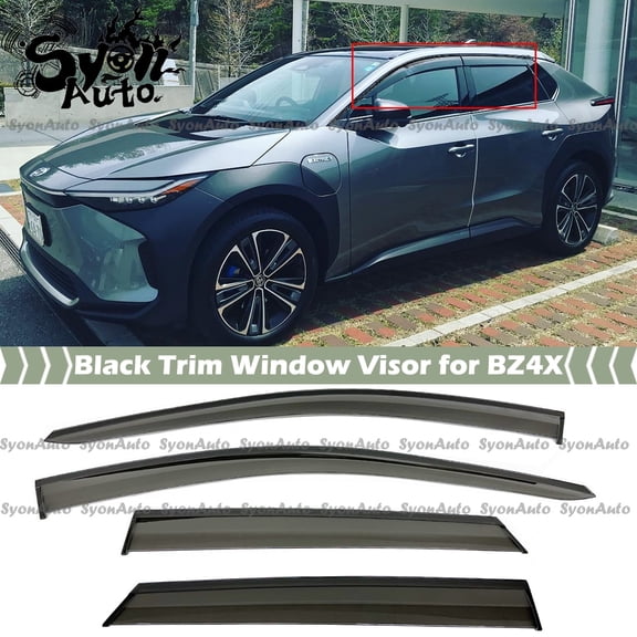 FITS 2023-2024 Toyota BZ4X JDM Sleek Smoke Tinted Window Visor W/Black Trim Rain Guard